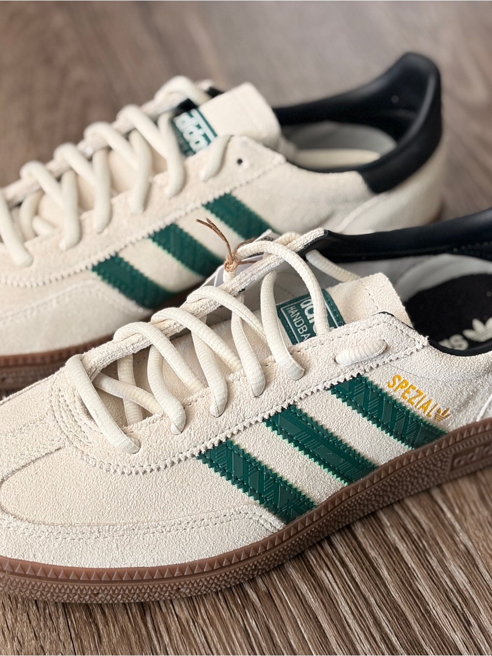adidas Spezial Kids Cream Suede Sneakers with Green Stripes